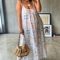 Thumbnail for White Island Cross Stitch Maxi Dress