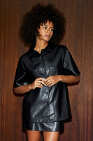 Thumbnail for Close up of model wearing Black Vegan Leather Lizzie Shirt