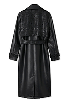 Thumbnail for Black Embroidered Vegan Leather Trench Coat