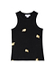Black Ribbed Tank Top With Fish Gold Fleck