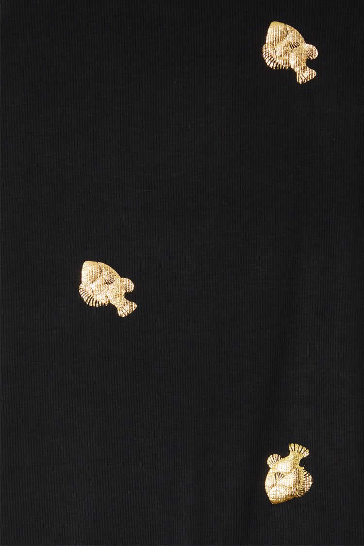 Black Ribbed Tank Top With Fish Gold Fleck