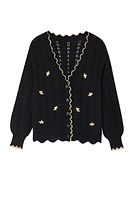 Thumbnail for Black Pointelle Knit Cardigan With Gold Fish