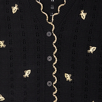 Thumbnail for Black Pointelle Knit Cardigan With Gold Fish