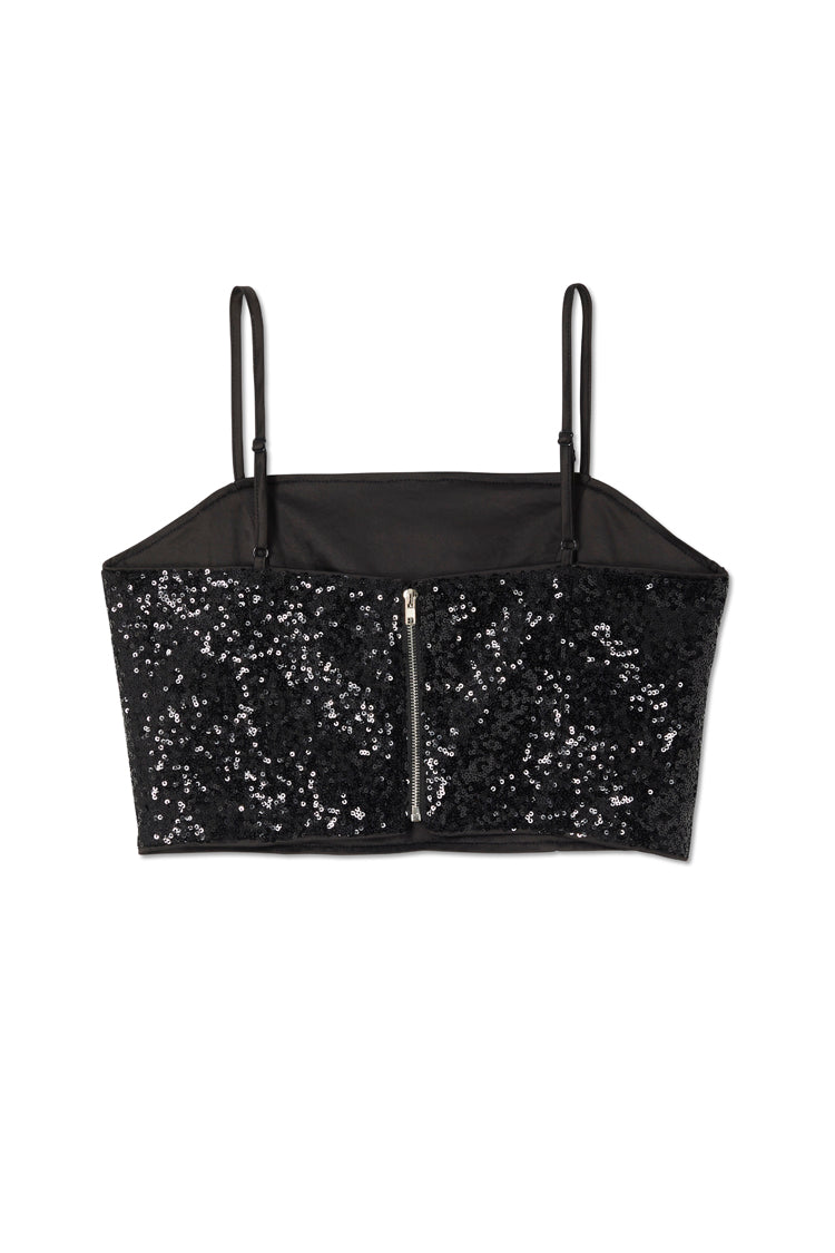 Back of Black Sequin Crop Top