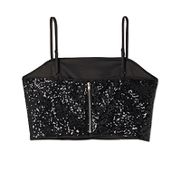 Thumbnail for Back of Black Sequin Crop Top