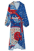 Thumbnail for Blue Bandana Clash Brooklyn Wrap Dress Petite