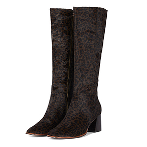 Leather Chocolate Leopard Knee High Boot