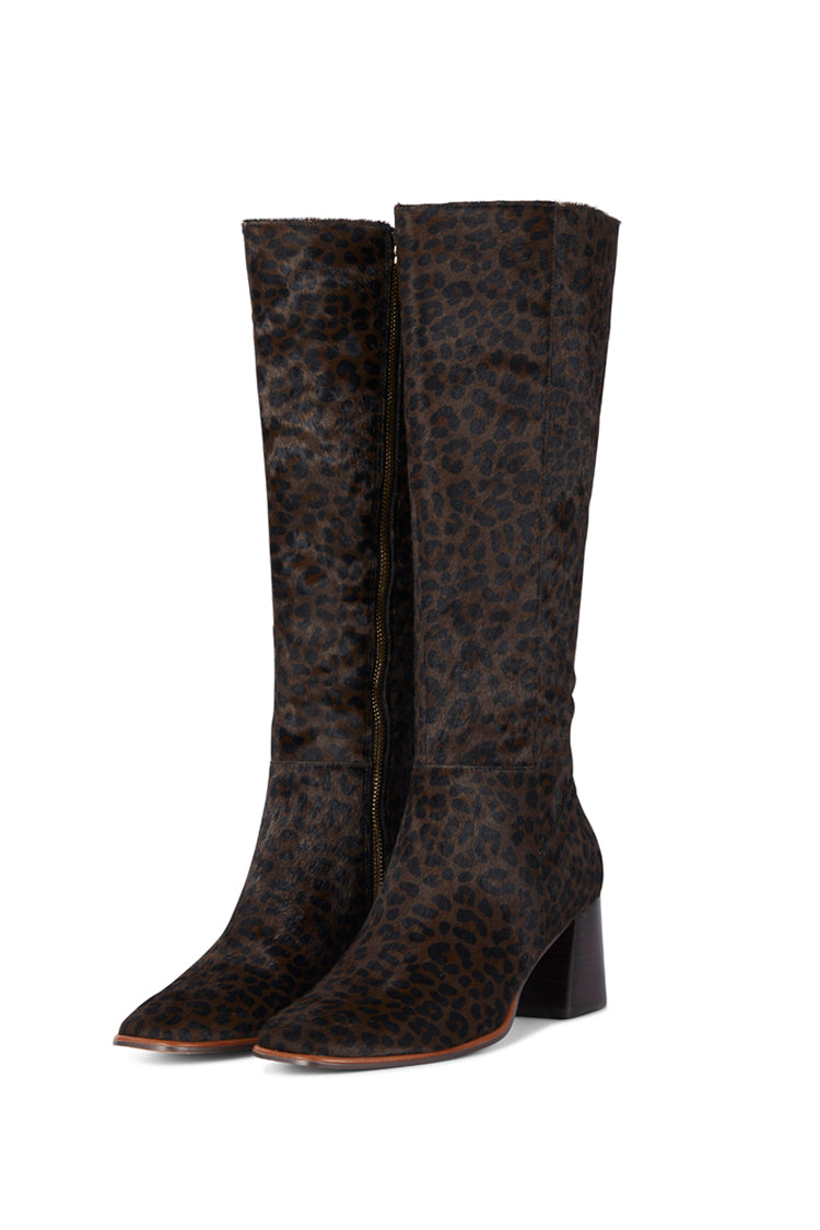 Leather Chocolate Leopard Knee High Boot