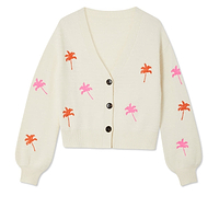 Thumbnail for Cream Cardigan With Embroidered Palm