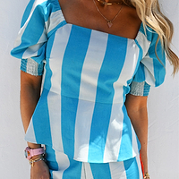 Thumbnail for Model wearing Blue Stripe Kiki Top
