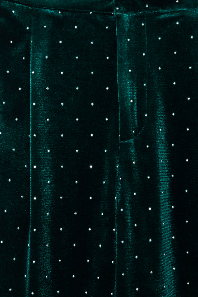 Close up of Emerald Velvet Quinn Trousers