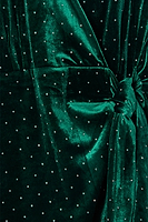 Thumbnail for Close up of Emerald Velvet Violet Wrap Dress