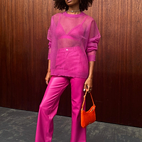Thumbnail for Magenta Vegan Leather Trouser