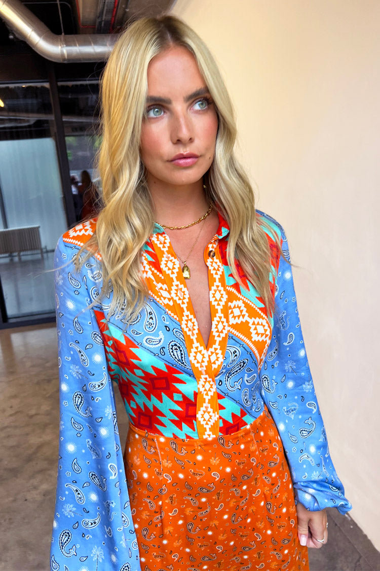 model wearing Blue Clash Effie Shirt Dress