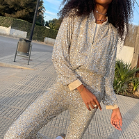 Thumbnail for Model wearing Sequin Flared Trousers 