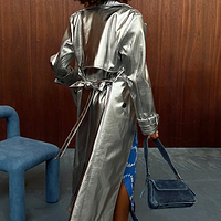 Thumbnail for Model wearing Silver Vegan Leather Trench