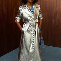 Thumbnail for Model wearing Silver Vegan Leather Trench