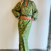 Thumbnail for caption_Model wears Khaki Jacquard Slip Skirt in UK 8 / US 4