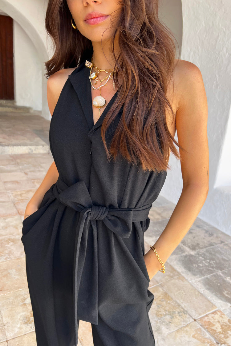 Model wearing Black Kaz Jumpsuit