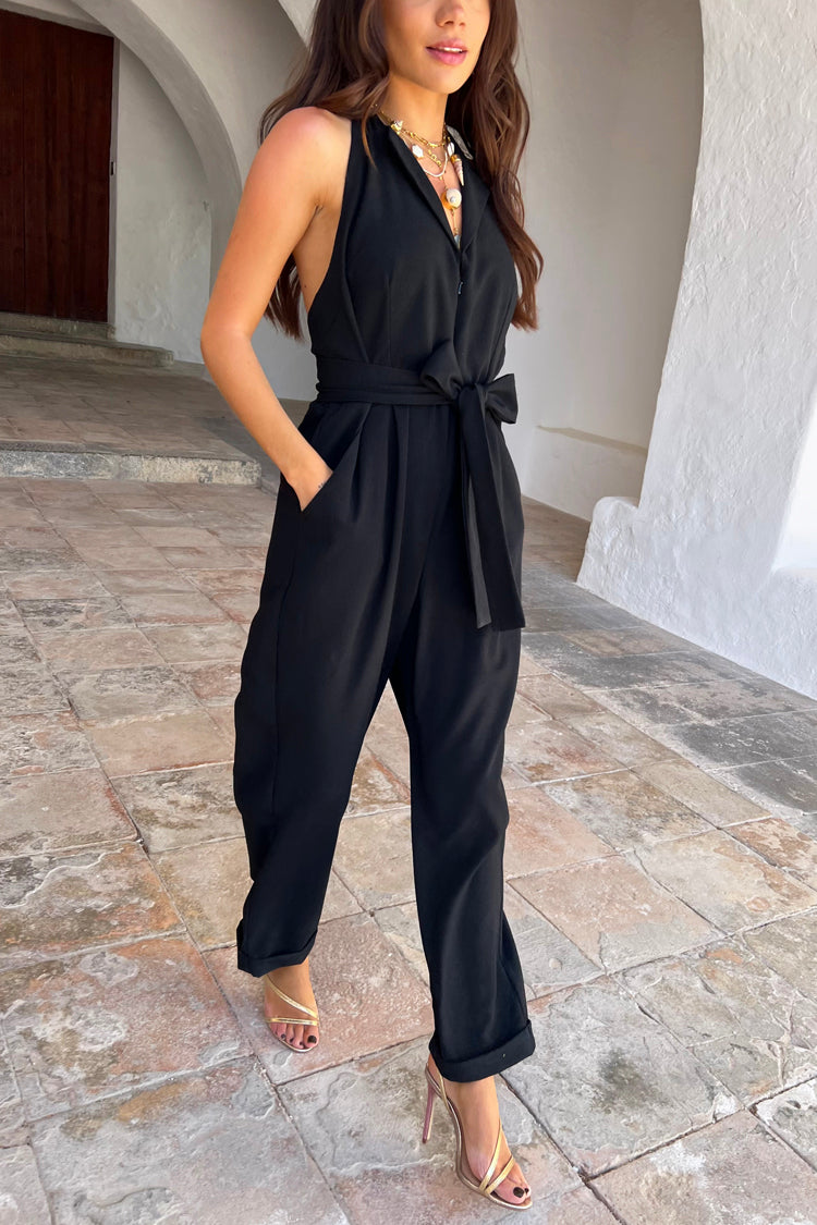 Model wearing Black Kaz Jumpsuit