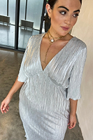 Thumbnail for Silver Plisse Midi Dress