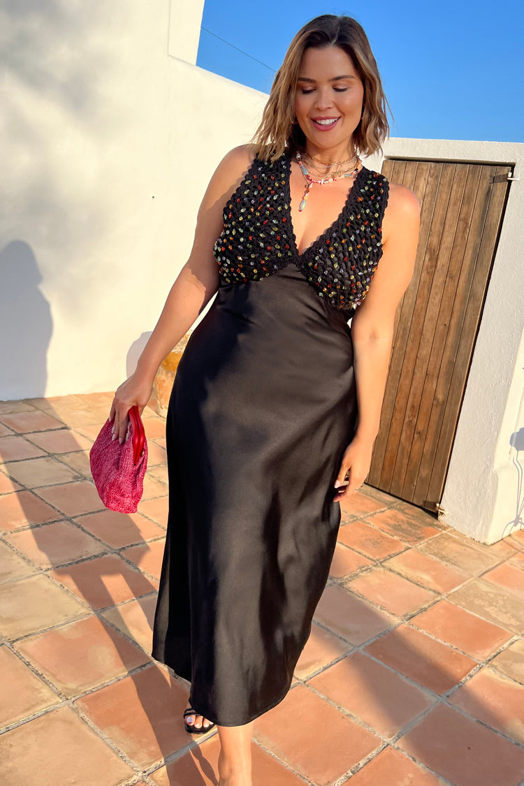 Model wearing Beaded Allegra Dress