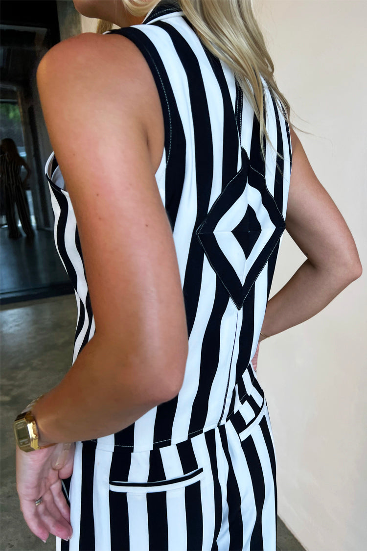 Model wearing Optic Stripe Waistcoat