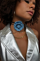 Thumbnail for Model wearing Silver Vegan Leather Waistcoat