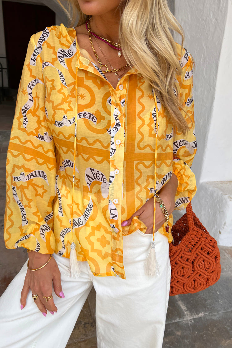 Model wearing Yellow J'adore Shirt