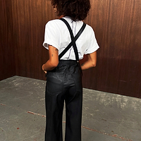 Thumbnail for Black Vegan Leather Dungarees