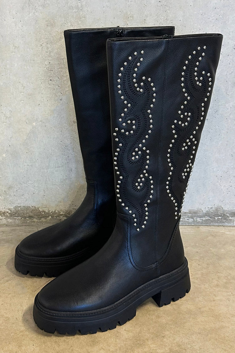 Leather Black Studded Boot