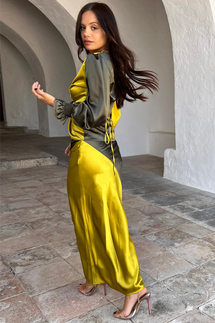Model wearing Model wearing Lime and Khaki Emmy Skirt 