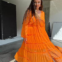 Thumbnail for Model wearing Orange Clemmie Dress