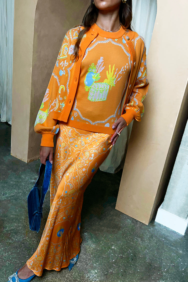 Model wearing Orange Sea life Portrait Skirt