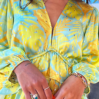 Thumbnail for Model wearing Blue Palm Mini Swirl Dress