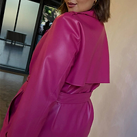 Thumbnail for Model wearing Magenta Vegan Leather Trench 