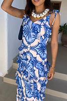 Thumbnail for close up of model wearing the Blue Palm Faro Maxi Dress