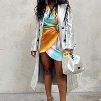 Thumbnail for Model wearing Silver Vegan Leather Trench