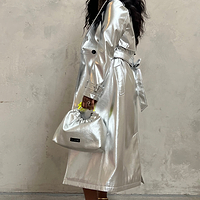 Thumbnail for Model wearing Silver Vegan Leather Trench