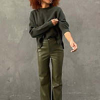 Thumbnail for Khaki Vegan Leather Trouser