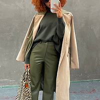 Thumbnail for Khaki Vegan Leather Trouser