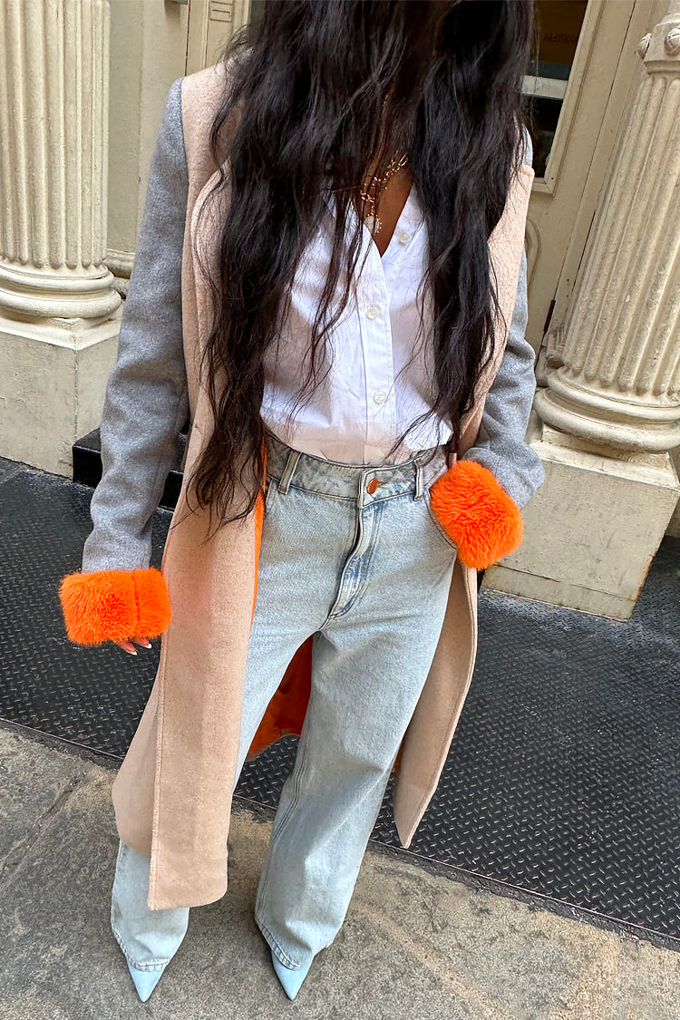 Model wearing Camel Fur Cuff Petra Coat
