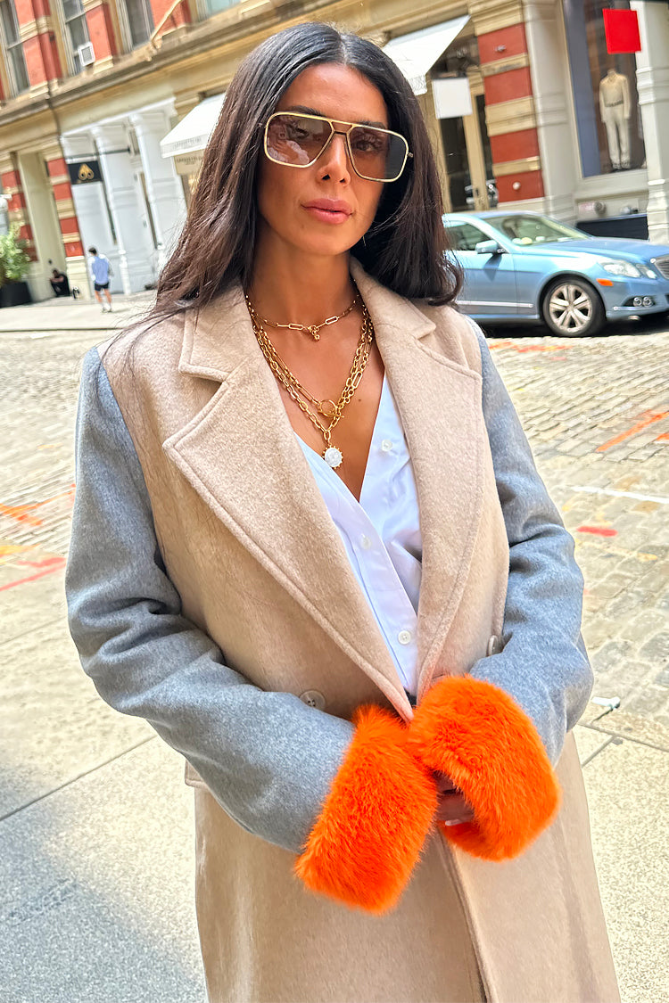Model wearing Camel Fur Cuff Petra Coat
