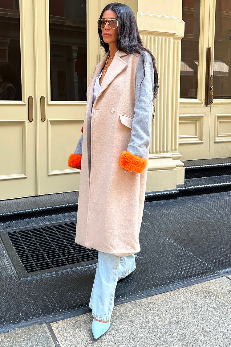 Model wearing Camel Fur Cuff Petra Coat