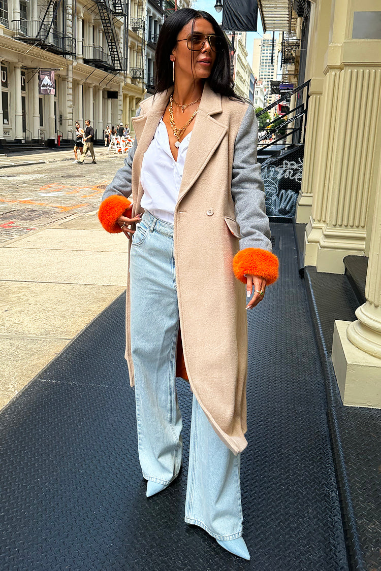 Model wearing Camel Fur Cuff Petra Coat