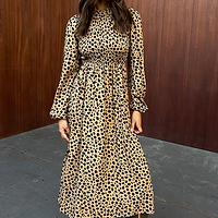 Thumbnail for caption_Model wears Leopard Swedish Dress in UK 8 / US 4