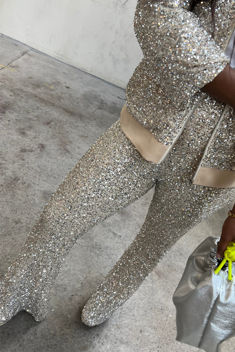 Model wearing Sequin Flared Trousers 