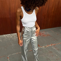 Thumbnail for Model wearing Silver Vegan Leather Trouser 