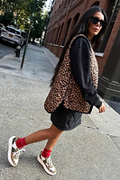 Thumbnail for Model wearing Black And Leopard Multi-Wear Jacket