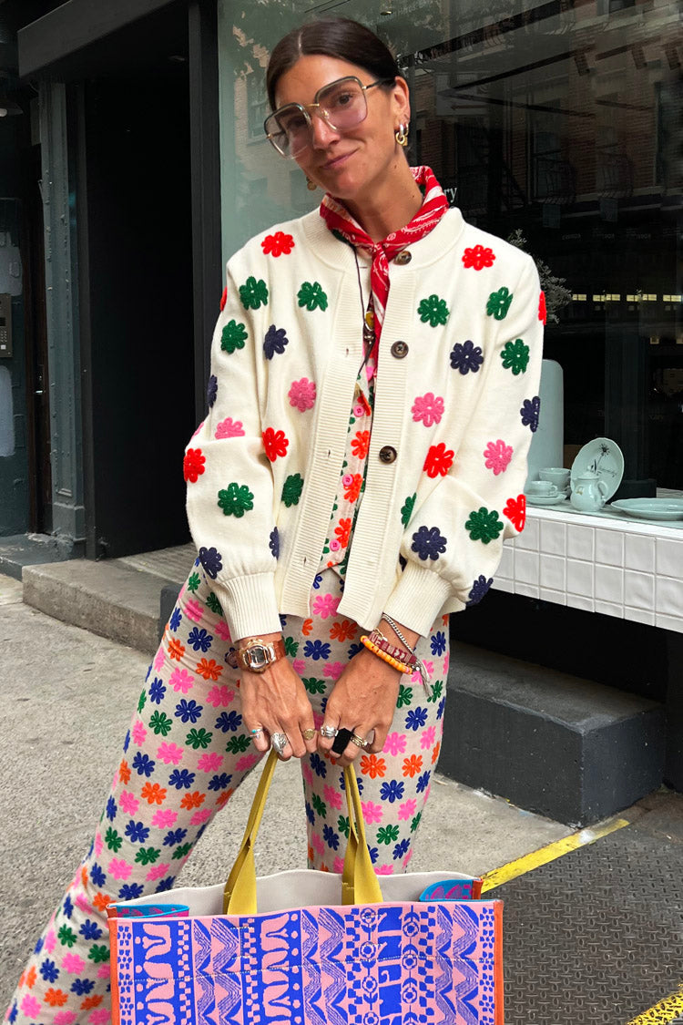 Model wearing Multi Flower Cardi